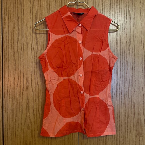 Button pOlkA dOt Kivet/Stones by Maija Isola collar tank blouse ORANGE VTG USA - Picture 2 of 10